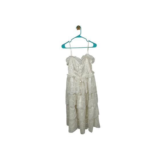 Vintage 80's JC Penny Wedding Midi Strapless Lace Boho Coquette Fairy Dress - Picture 1 of 9